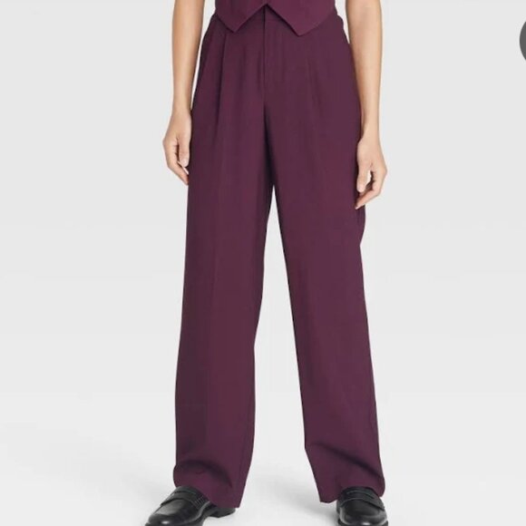 High Rise Wide Leg Pleated Trousers Maroon XXL - Picture 1 of 12